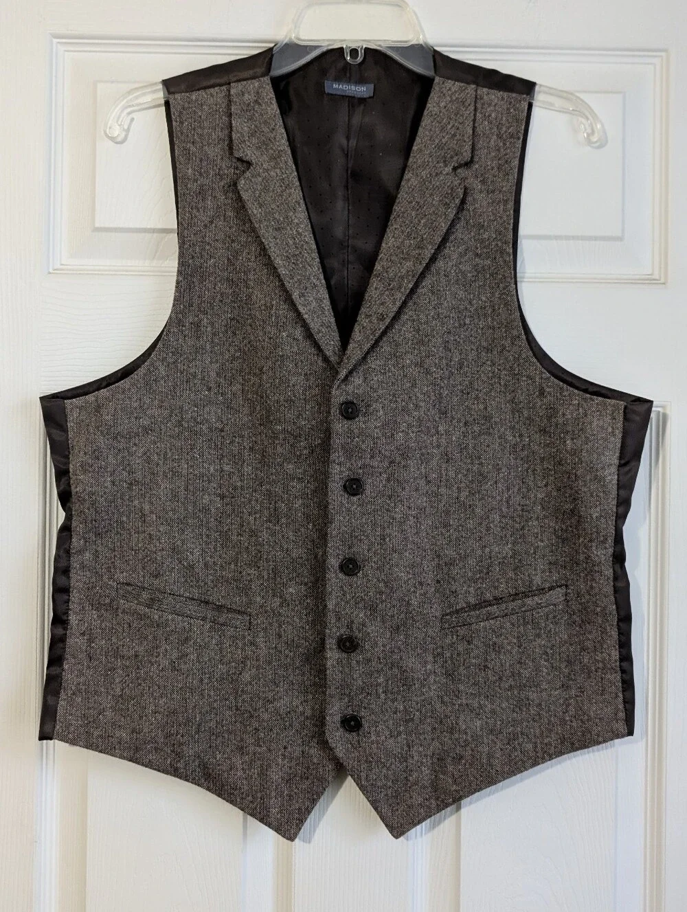 Madison Brown Herringbone Wool Blend Men's Vest Size M